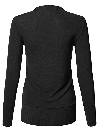 Mixed Knit V-Neck Brass Snap Button Sweater Cardigans,Large,027-Black - Thumbnail 2