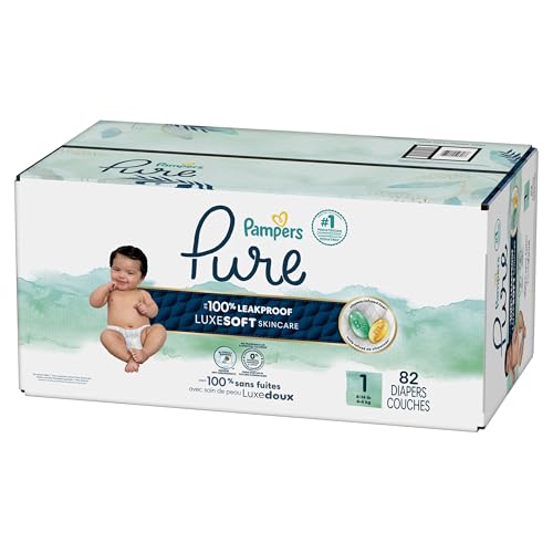 PAMPERS PURE BABY DIAPERS, SIZE 1 (8-14 LBS), 82, UP TO 100% LEAKPROOF, PREMIUM HYPOALLERGENIC SOFT DIAPERS
