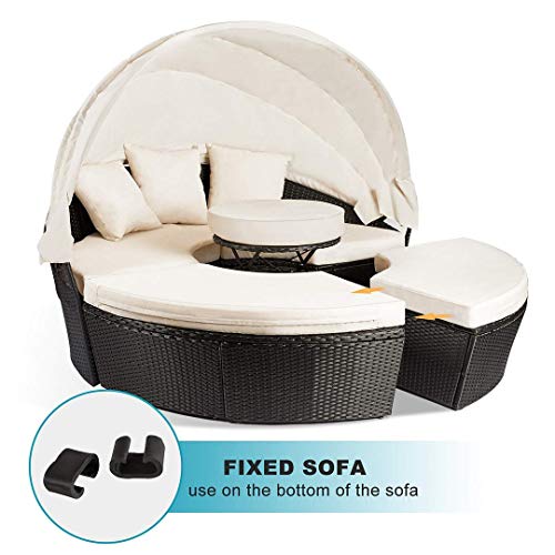 M&W Patio Furniture Round Outdoor Daybed with Retractable Canopy and