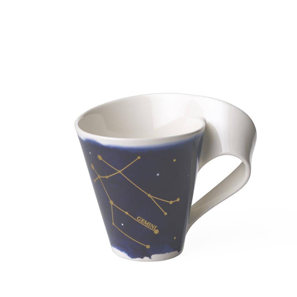 Villeroy & Boch - NewWave Stars Mug with Handle, Beautifully Shaped Cup with Gemini Design, Premium Porcelain, Dishwasher Safe, White/Blue, 300 ml