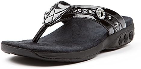 Therafit Shoe Women's Brittany Jeweled Patent Leather Walking Sandal (7, Black)