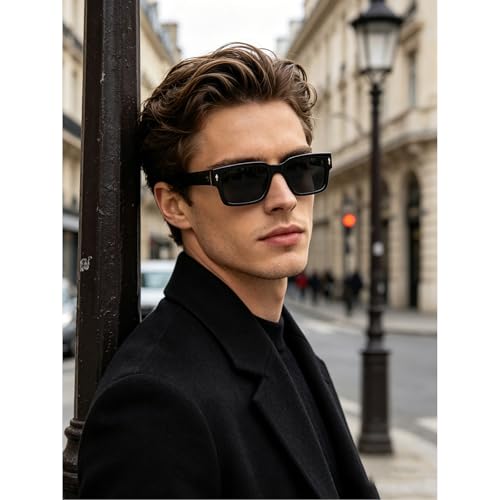 LJCZKA Retro Square Sunglasses for Women Men Fashion Rectangle Chunky Sun Glasses 90s Vintage Square Thick Frame Shades UV400 Protection