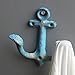 KiaoTime (Blue) Vintage Rustic Cast Iron Nautical Anchor Design Wall Hooks Coat Hooks Rack, Decorative Wall Mounted Antique Shabby Chic Metal Home Bathroom Towel Coat Hooks Hanger
