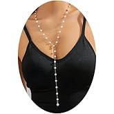 Long Lariat Necklace for Women Dainty Minimalist Pearl Pendant Necklaces Adjustable Cubic Zirconia Y Statement Necklace Aesthetic Jewelry Gift