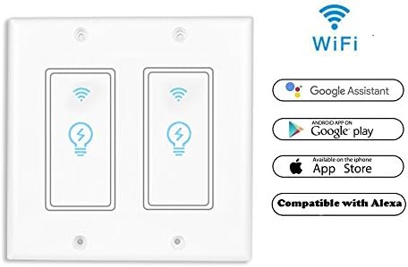 Smart Light Switch, Wireless Standard Smart Socket Outlet,WiFi Switch In-wall,Remote Control Your Fixtures From Anywhere,Timing Function,Compatible with Amazon Alexa (KS602-2Gang)(Neutral wire needed)