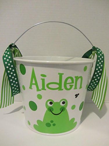 Personalized 5 quart Easter pail- frog design - Easter basket