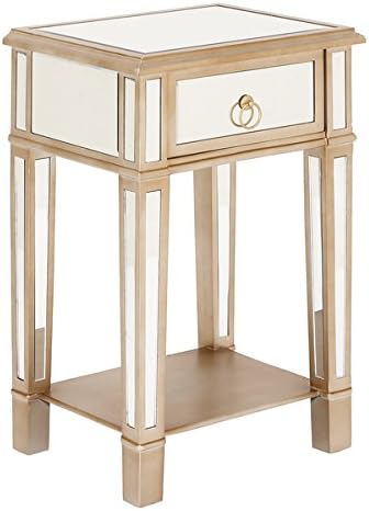 Urbans Designs Christie Wooden Mirror Side Table Nightstand with Drawer