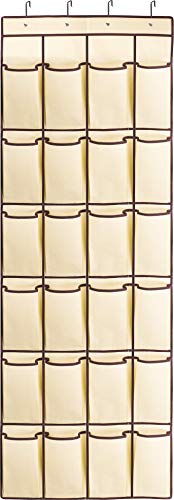Ziz Home Over The Door Shoe Organizer | 24 Large Pockets with 2 x 4 Hooks | Heavy Duty Fabric | Hanging Shoe Rack Over The Door | Hanging Shoe Organizer for Closet Shoes Storage | Hang On Behind Back