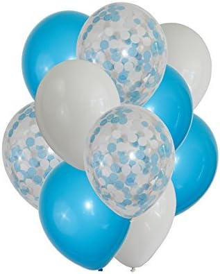 FONBALLOON PARTY12'' Blue Confetti Balloons Set for Boy Baby Shower Party Decoration (Pack of 12) (Blue)