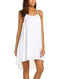 Funpor Vestido de playa de gasa sin mangas con tirantes para mujer
