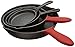 Crucible Cookware Cast Iron Skillets, Set Of 4 (Pre-seasoned) 10 Inch - 5.1 Inch, Including Large & Small Silicone Hot Handle Holders | Indoor & Outdoor Use