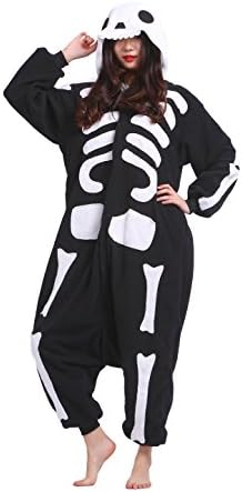 Magicmode Unisex Adults Novelty Skull Skeleton Onesie Pajamas Cosplay Costumes Hoodie Sleepwear Dress L