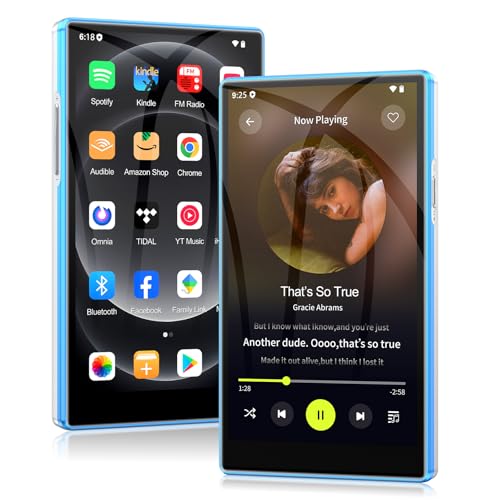 AGXOV Lettore MP3 con Wi-Fi & Bluetooth, 5 Pollici Touchscreen MP4 Player, 96GB Lettore Musicale Android con Spotify, Amazon Music, Deezer, Radio FM, Registratore Vocale, E-book Reader, Blu & Bianco