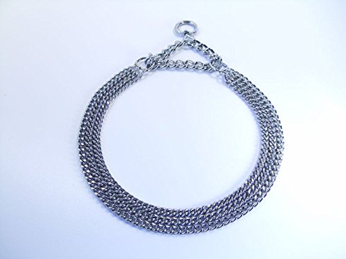 Chain Dog Collar Strong Chrome 2 & 3 Rows Slip Semi-Check Strong Half Check Dog Choker Chain Training Collar (3 Rows, 40cm (15.5in))