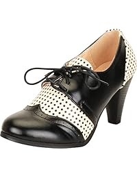 Cambridge Select - Zapatos de tacón grueso con cordones para mujer, estilo retro, estilo Oxford