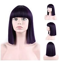 12inch Short Straight Wig Heat Resistant Synthetic Hair purple Light purple Women Party Cosplay Wigs
