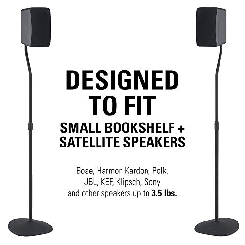 Sanus Adjustable Height Speaker Stand - Extends 28" to 38" - Holds Satellite & Small Bookshelf Speakers (i.e. Bose, Harmon Kardon, Polk, JBL, KEF, Klipsch, Sony and Others) - Set of 2 - Model: HTBS - Image 2