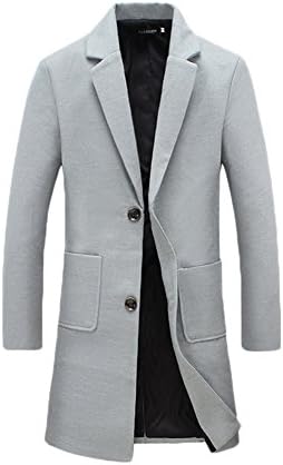 AACFCHAIN Men's Grey Stylish Wool Trench Coat Single Breasted Long Jacket Thicken Overcoat