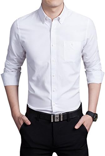 Homleys Mens Casual Slim Fit Long Sleeve Oxford Dress Shirt ( Asian 4XL (US Large), ZD808-White)