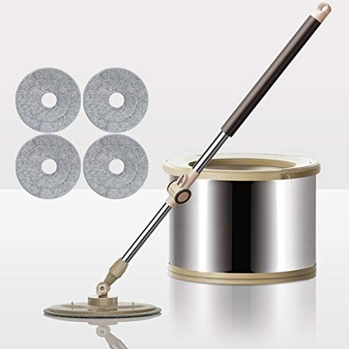 Mop & Bucket Sets Flat rotary mop and bucket set, microfiber mop head floor cleaner easy to rotate mop, 360° rotating mop, wet and dry water saving, metal wire drawing texture, hidden water outlet, sm