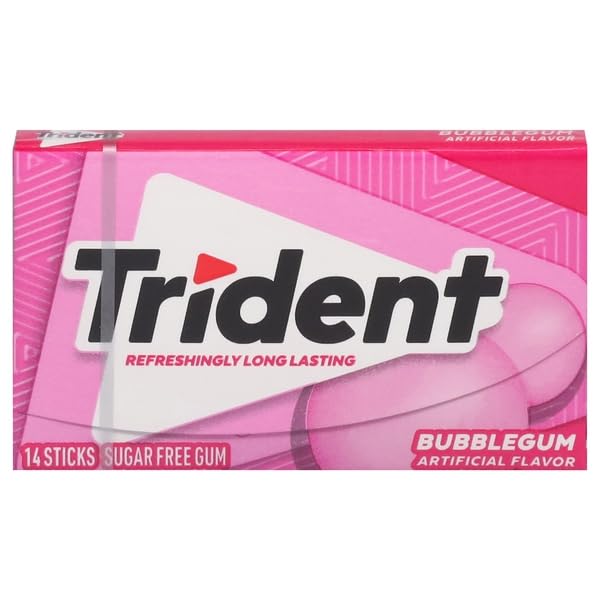 TRIDENT, BUBBLEGUM FLAVORED SUGAR FREE GUM, 14 COUNT