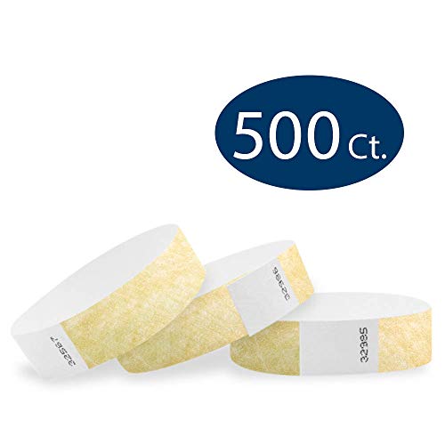 WristCo Gold 3/4" Tyvek Wristbands - 500 Pack Paper Wristbands For Events