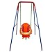 Costzon Toddler Swing Set, High Back Seat with Safety Belt, A-Frame Outdoor Swing Chair, Metal Swing Set for Backyard (Orange)