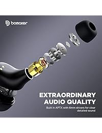 Bomaker True Wireless Earbuds Bluetooth 5.0 in-Ear Stereo Headphones, Built in Mic Headset, AptX Pumping Bass, Graphene Drivers, Secure Fit, One-Step Pairing, IPX7 Sweatproof for Work, Sports, Gym