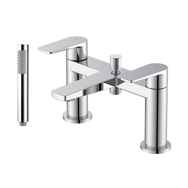 iOS Deck Mounted Bath & Shower Mixer Tap | Chrome Finish Bath Shower Mixer | Dual Lever Bath Filler with Shower Attachment | Modern Deck-Mounted Bath Mixer for Bathroom