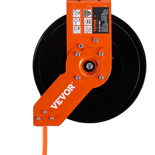 VEVOR RETRACTABLE AIR HOSE REEL, 3/8 IN X 50 FT HYBRID AIR HOSE MAX 300PSI, AIR COMPRESSOR HOSE REEL WITH 5 FT LEAD IN, CEILING/WALL MOUNT HEAVY DUTY SINGLE ARM STEEL REEL
