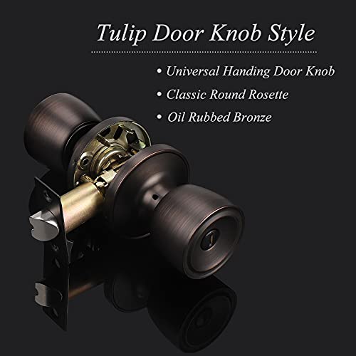 Probrico 6 Pack Tulip Privacy Door Knobs,Oil Rubbed Bronze Finish, Fit