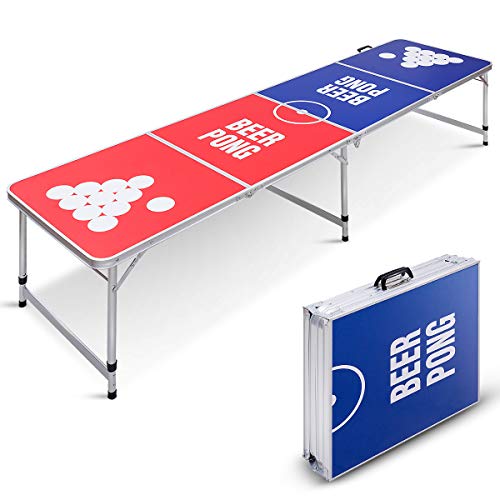 GYMAX Beer Pong Table, 8’ Folding Aluminum Game Party Table (Style C)