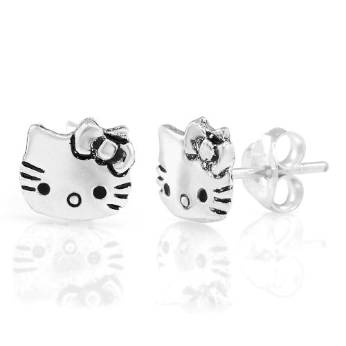 925 Sterling Silver Tiny Hello Kitty Cat 9 mm Post Stud Earrings