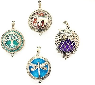 CPone 4pcs Tree of Life Elephant Owl Dragonfly Mix Style Vintage Silver Alloy Locket Essential Oil Aromatherapy Diffuser Pendant Charms Necklace