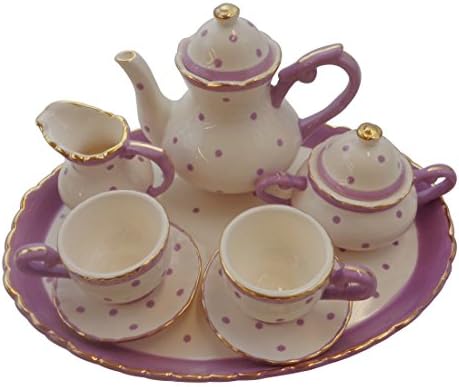 Childrens 10 Piece Mini Tea Party Set for 2, Lavender Dots