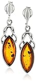 Sterling Silver Amber Celtic Design Marquis Dangle Earrings