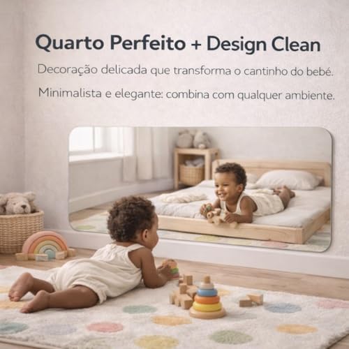 Espelho Acrílico Montessoriano para Bebê 100x50 cm Sem Moldura com Cantos Arredondados, Fixação com Fita Dupla Face, para Quarto Infantil e Brinquedoteca
