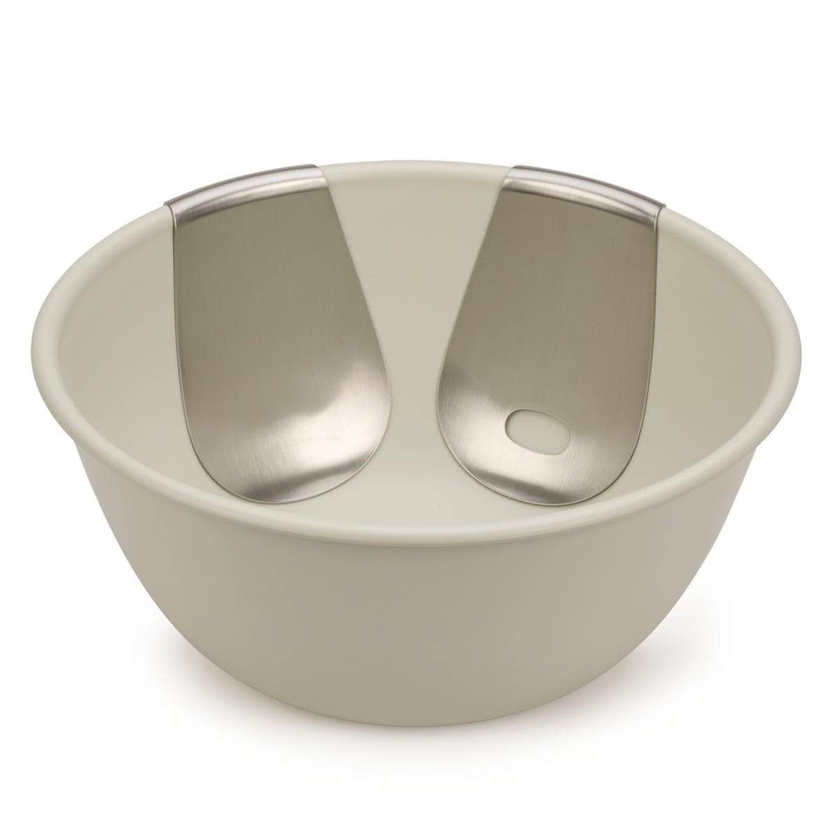 Joseph Joseph Uno Salad Bowl with Space-Saving Stainless Steel Servers, BPA free, dishwasher safe - Stone, 8