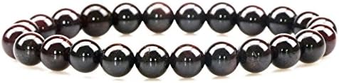 Natural Gemstone Semi Precious Round Beads Bracelet 8mm Handmade Stretch Bracelet Unisex Jewelry (A Grade Mozambique Red Garnet)