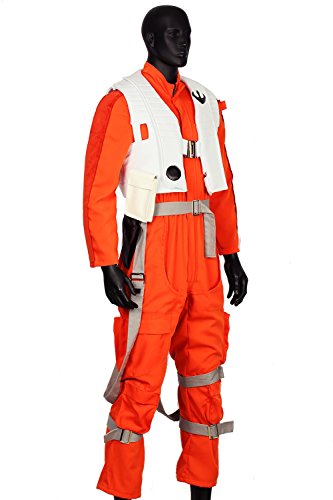 Poe Dameron Costume Orange Jumpsuit for Mens Halloween Cosplay Pilot Flight Suit Male S