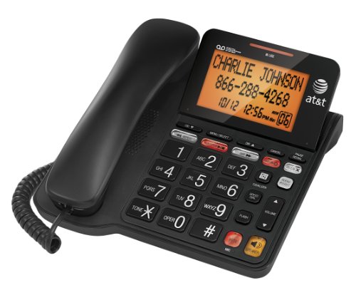 AT&T Corded Phone with 25 min Digital Answering Machine, Backlit Tilt Display, Audio Assist, Speakerphone (CL4940BK), Black