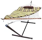 Sunnydaze Desert Stripe Cotton Rope Hammock with 12 Foot Steel Stand, Pad and Pillow-275 Pound Capacity
