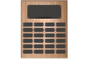 East Coast Trophies & Awards LLC 24 Plate Perpetual Plaque 15"x12" Free Custom Engraving Oak Finish with Black Plates