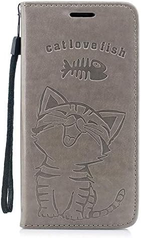 FNBK Samsung Galaxy S9 Phone Case Shockproof Lather Wallet Flip Folio Cat Fish Case with Hand Strap Card Slot Stand Function Protective Smart Stand Cover for Gift