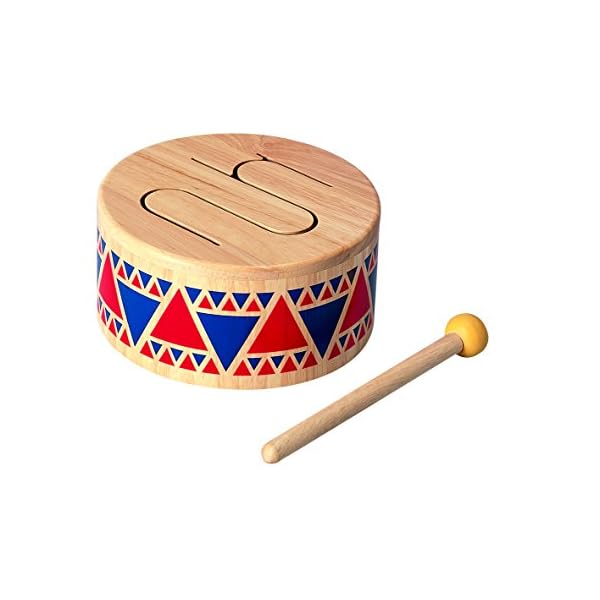 PlanToys Schlagzeug Kinder - Trommel Kinder - Musik Spielzeug ab 1 Jahr - Kindertrommel aus Holz - Kinderschlagzeug inkl. Trommelstock mit Gummikopf