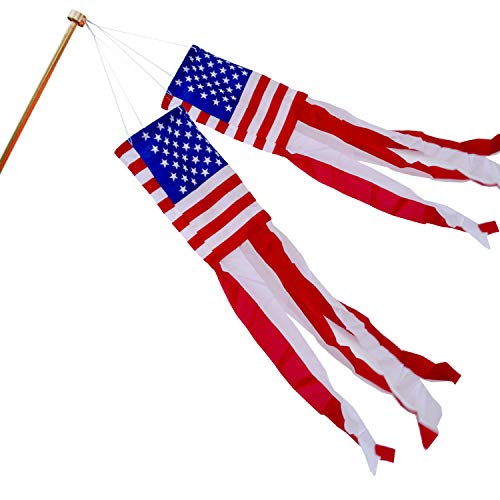 PINCHUANG 3Pcs American US Flag Windsock Stars and Stripes for Flag Day and 4th of July Decorations Outdoorï¼ˆ40 Inchï¼‰