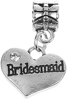 Jewellery HutBridesmaid Rhinestone Heart Pendant Charm for Charm Bracelets Womens Girls Jewellery