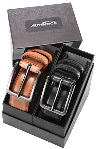 Mens Belt - Autolock Genuine Leather Dress Belt - Classic Casual Belt for Men in Gift Box