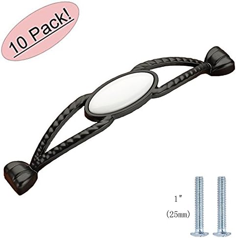 MATMO Modern Cabinet Handle, 5"(128mm) Hole Center, Flat Black plus Ceramic, 10-Pack