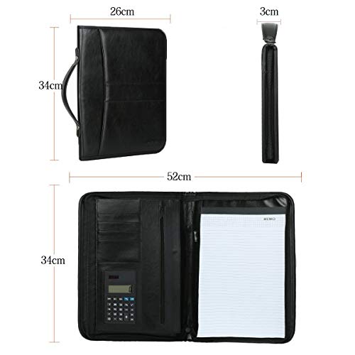 Leathario Interview Portfolio Binder with Calculator and Black Handle Notebook Portfolio Resume